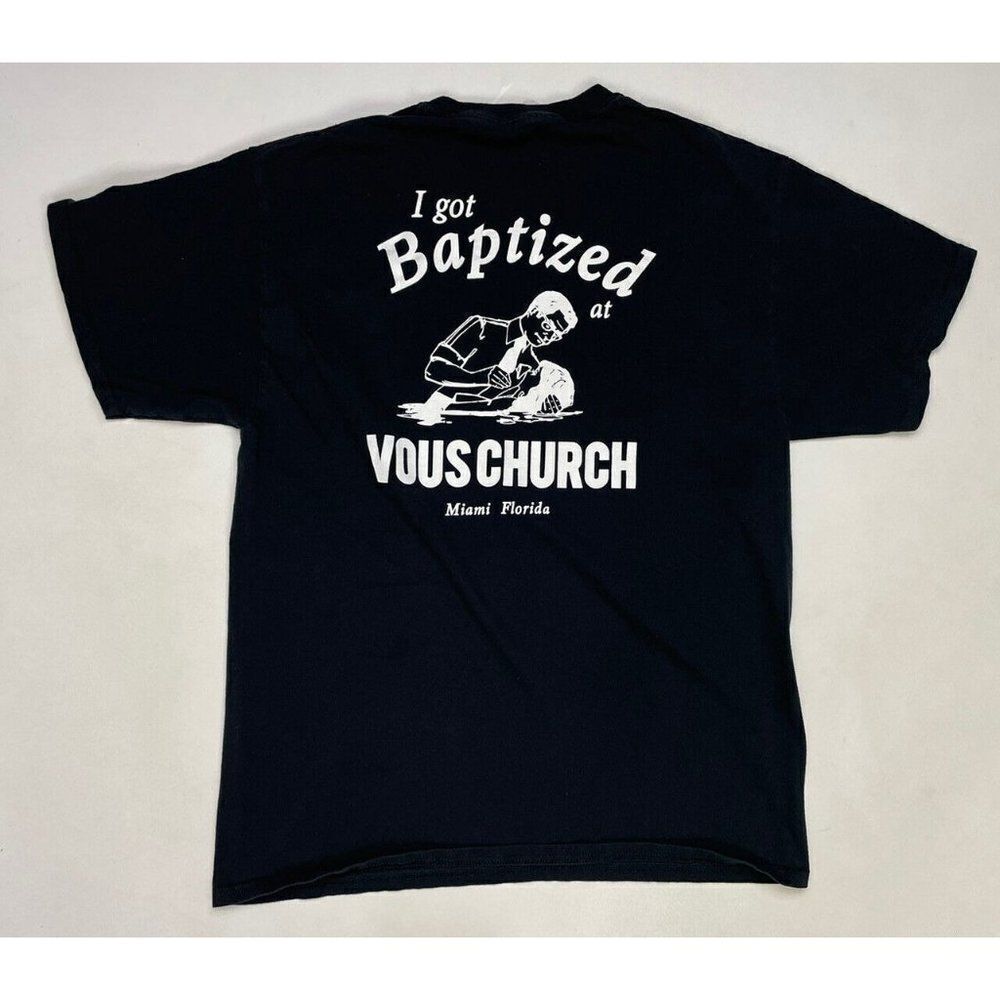 Vous Church I Got Baptized Miami Graphic T-shirt Men Large Black Short Sleeve